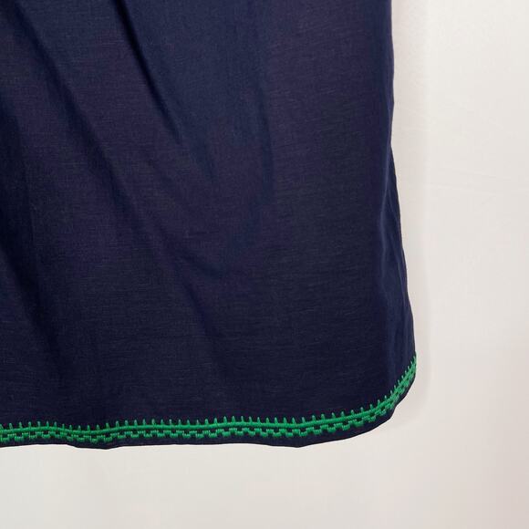 New J Crew XS Navy Blue Green Embroidered Linen Cotton Shift Dress Sleeveless - Picture 4 of 10